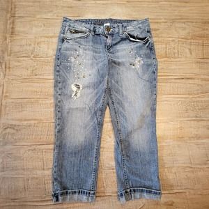 Candies Womens Size 9 Blue Capri Jeans Studded Distressed